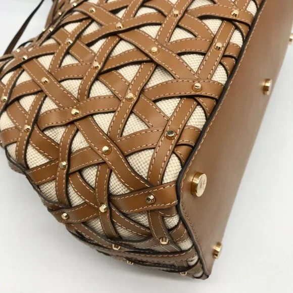 Michael Kors Tan Leather & Canvas Large Brooklyn Tote Bag - Picture 6 of 10